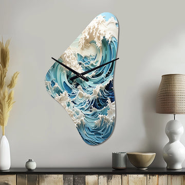 Blue Kinetic Waves I - Asymmetric Metal Wall Clock